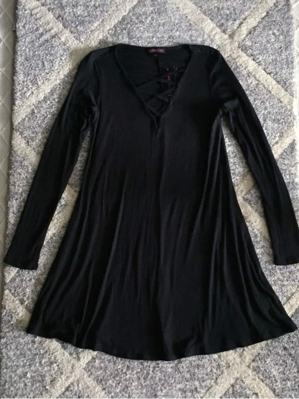 NWT Y2K Material Girl Black Ribbed Dress, Sz S